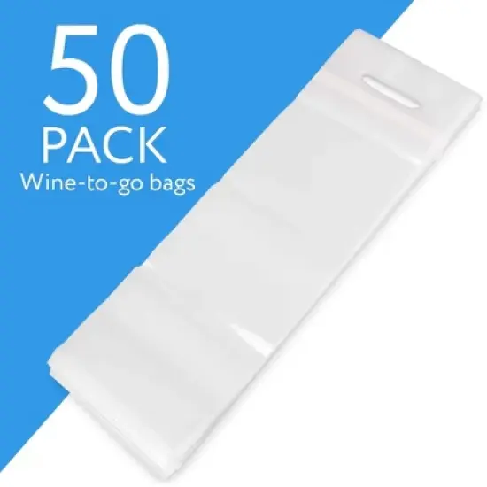 Impresa Clear Plastic To Go Wine Bags with Handles - 50 Pack - Fits 25 oz Bottles - Tamper Proof Seal image {2}