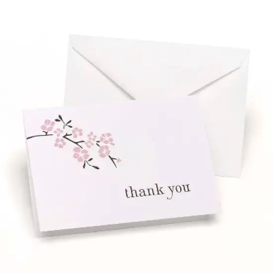 Hortense B. Hewitt HBH 3 1/2" x 4 7/8" Cherry Blossom Wedding Thank You Card Bright White/Pink/Brown image {1}