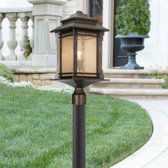 Franklin Iron Works Farmhouse Rustic Mission Outdoor Post Light Fixture Walnut Bronze Dimmable LED 37 1/2" Frosted Cream Glass for Exterior Barn Deck image {1}