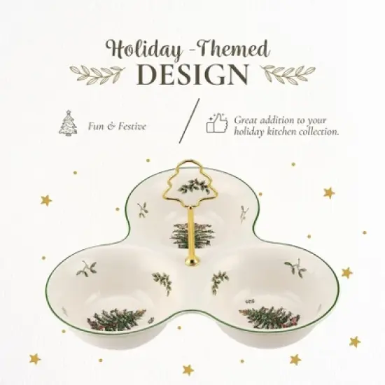 Spode Christmas Tree 3 Section Server with Tree Handle - Divided Serving Tray - Festive Earthenware Tableware for Seasonal Entertaining and Hosting image {2}