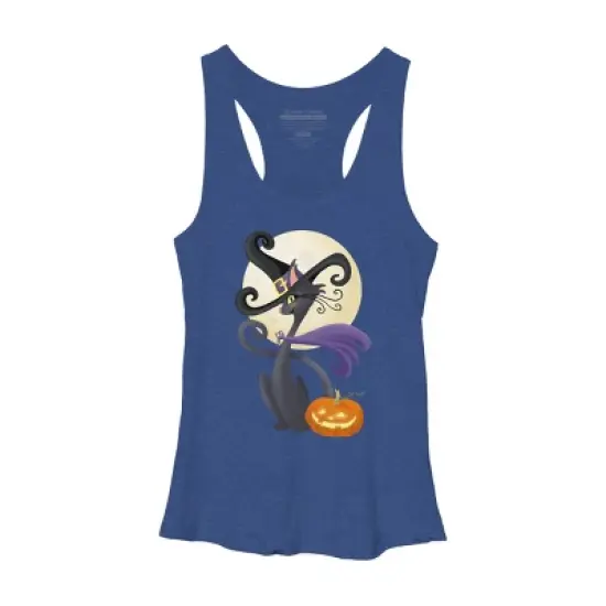 Women's Design By Humans Bewitching Black Halloween Kitty Cat By LittleBunnySunshine Racerback Tank Top image {10}