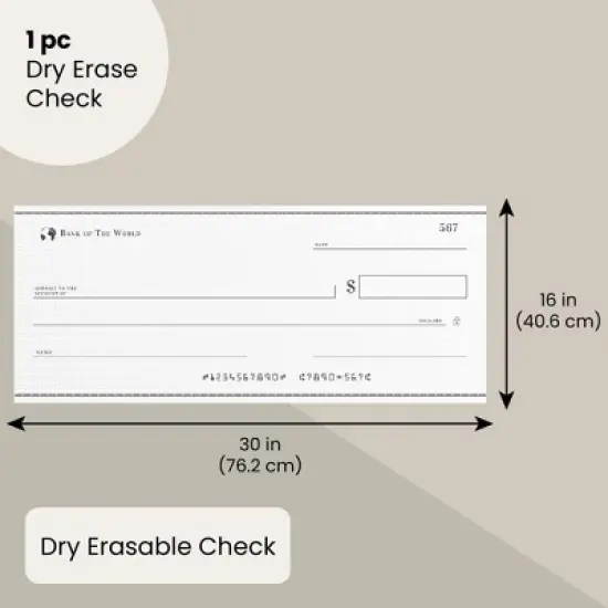 Sustainable Greetings Reusable Big Check for Presentation, Large Oversized Dry Erase Plaque for Endowment, Donations, Gag Gifts, 30" x 16" image {8}