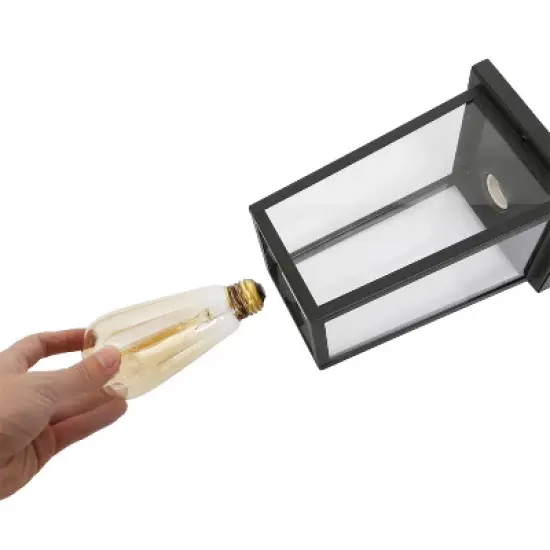 13" Metal/Glass Square Cage Modern Outdoor Pendant Light Black - LNC image {7}