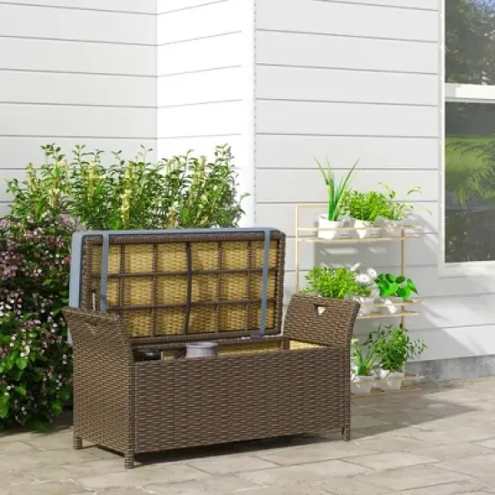 MOEPISY Patio Wicker Storage Bench, , Large Capacity Rectangle Garden Storage Box image {1}