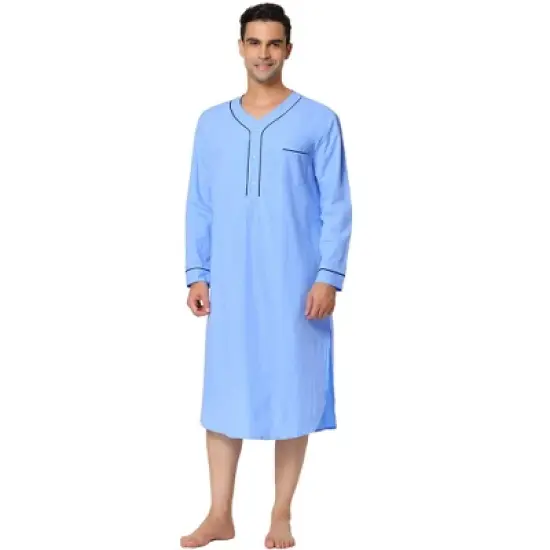 Lars Amadeus Men's Nightshirt Cotton Sleep Shirt Long Sleeves Henley Nightgown Sleepwear image {6}