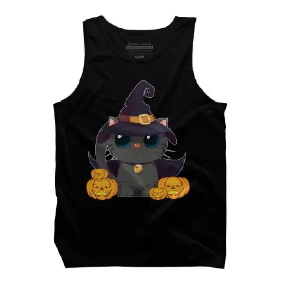 Men's Design By Humans Black Cat With Jack O Lantern Halloween Shirt By thebeardstudio Tank Top image {4}