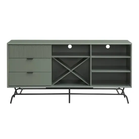miBasics Heath 60" Modern Buffet with Wine Cabinet Sage Green: Freestanding Storage, 4 Shelves, 3 Drawers image {10}