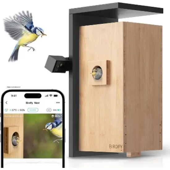 Birdfy 17" Nest With Dual Connected HD Cameras Natural Bamboo image {9}