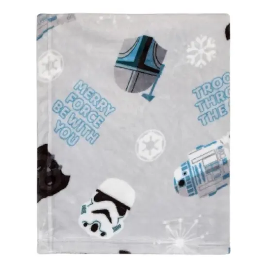 NoJo Star Wars Legacy Grey and Blue Merry Force Be With You Christmas Holiday Seasonal Toddler Blanket image {2}