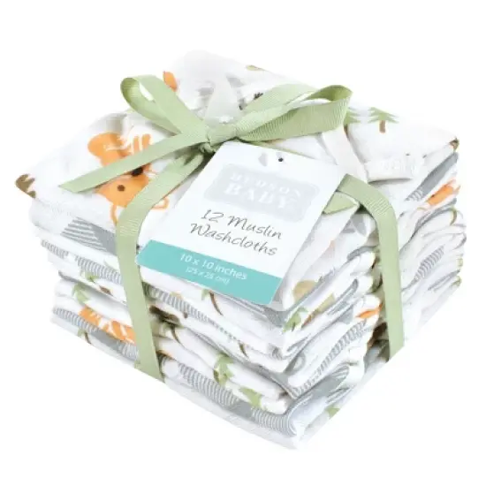 Hudson Baby Infant Boy Cotton Muslin Washcloths, Woodland, One Size image {1}