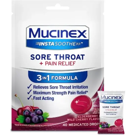 Mucinex InstaSoothe Sore Throat + Pain Relief Drops Elderberry & Wild Cherry, 20 Ct image {5}