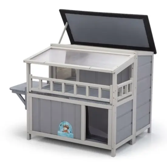 SEVOBAL Pet Crates and Houses Wooden Cat Catio with Platforms Sunshine Board Hammock Door Kitten Cage Condo for Outdoor, Gray, 39"*33"*64" image {5}