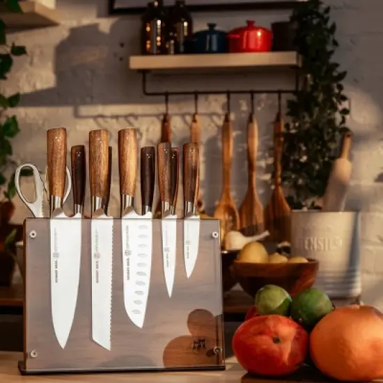 Schmidt Bros Cutlery 14pc Knife Block Set Delta: Stainless Steel Blades, Wood Handles, Includes Sharpener & Steak Knives image {3}