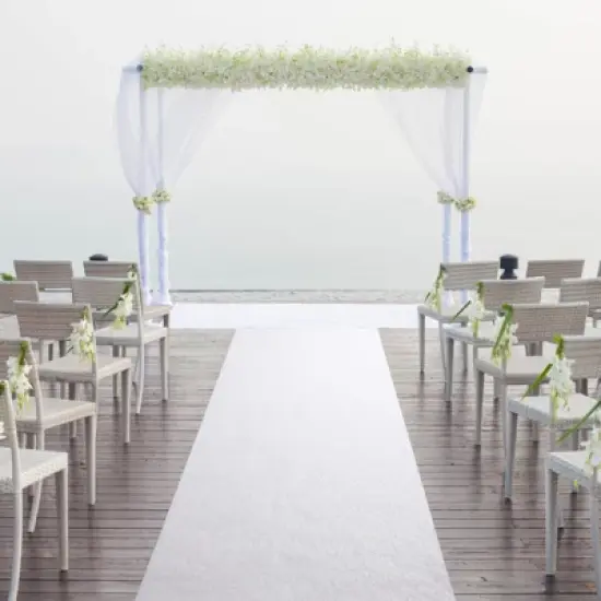 Blue Panda Leaf Print White Wedding Aisle Runner for Ceremony, Reception, Banquets, 3x50ft image {1}