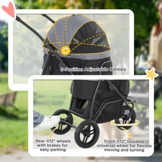 Munora 3-in-1 Pet Jogging Stroller for Small Dogs & Cats, 43.7"L x 22.2"W x 40.2"H Gray Stroller with Detachable Carrier & Storage Basket image {5}