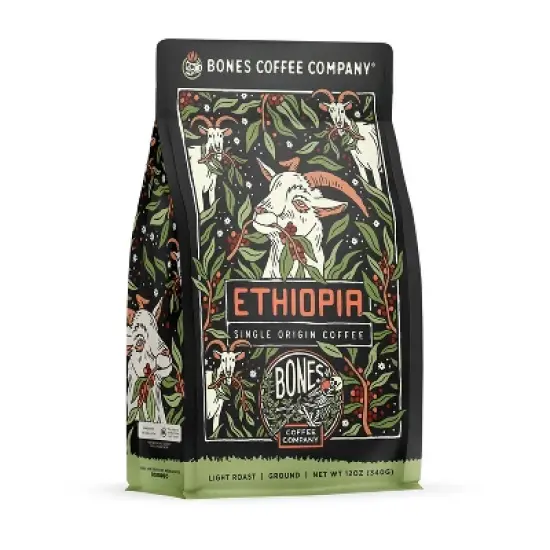 Bones Coffee Company Ethiopia Ground Coffee Beans Single-Origin 12 oz Light Roast (Ground) image {4}