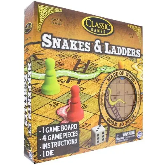 The Canadian Group Classic Games Wood Snakes & Ladders Set |  Board & 4 Game Pieces image {2}