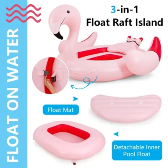 Tangkula 4-6 Persons Inflatable Flamingo Floating Island w/ Inner Loop & Floating Mat Blow-up Party Floatie with Electric Air Pump & 6 Cup Holders image {5}