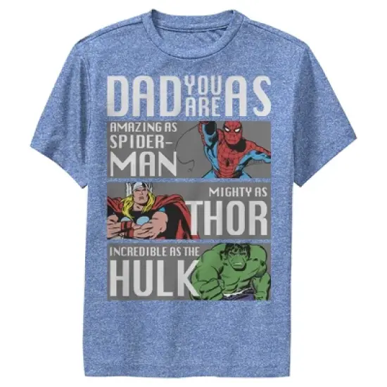 Boy's Marvel Dad You Are as Amazing as Spider-Man Mighty as Thor Incredible as the Hulk Performance Tee image {3}