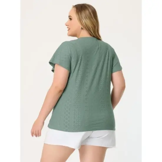 Agnes Orinda Women's Plus Size V Neck Eyelet Short Sleeve Casual Trendy Blouse image {3}