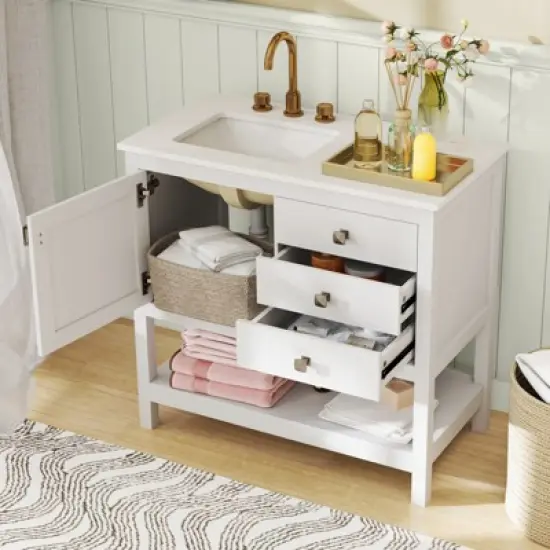Tangkula Bathroom Vanity Unit w/ Basin w/ Extra Wide Granite Countertop Ceramic Sink image {2}