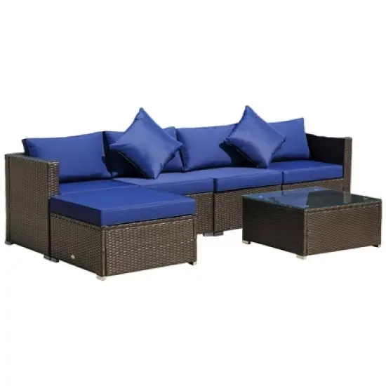 Outsunny 6 Pieces Outdoor PE Rattan Sofa Set, Sectional Conversation Wicker Patio Couch Furniture Set with Cushions and Coffee Table image {14}