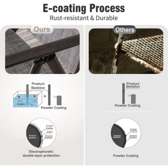 Captiva Designs 9pc Patio Adjustable Steel Rectangle Dining Table & Textilene Reclining Foldable Chairs image {4}