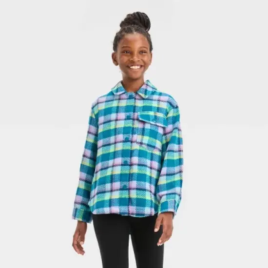 Girls' Plaid Button-Front Long Sleeve Shacket - Cat & Jack&trade; image {3}