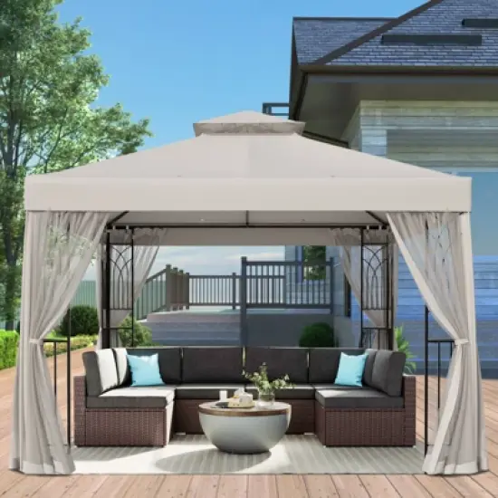 EAGLE PEAK 10'x10'Double Roof Outdoor Patio Gazebo with Mesh Netting image {8}