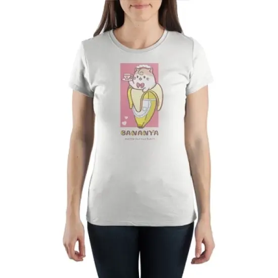 Women's Bananya Anime Cartoon White Short Sleeve Shirt image {1}