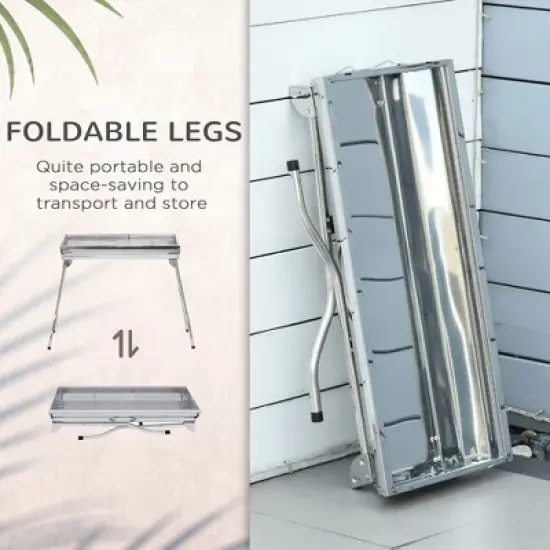 Portable Charcoal Grill, Stainless Steel Folding Outdoor BBQ Grill for Backyard Cooking, Camping, Picnic, Party, Tailgating and Travel with Pan image {3}