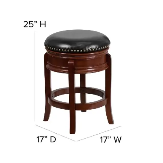 Flash Furniture 24'' High Backless Wood Counter Height Stool with Carved Apron and LeatherSoftSoft Swivel Seat image {3}