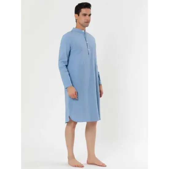 Lars Amadeus Men's Nightshirt Sleep Shirt Banded Collar Henley Shirt Pajamas Nightgown image {1}