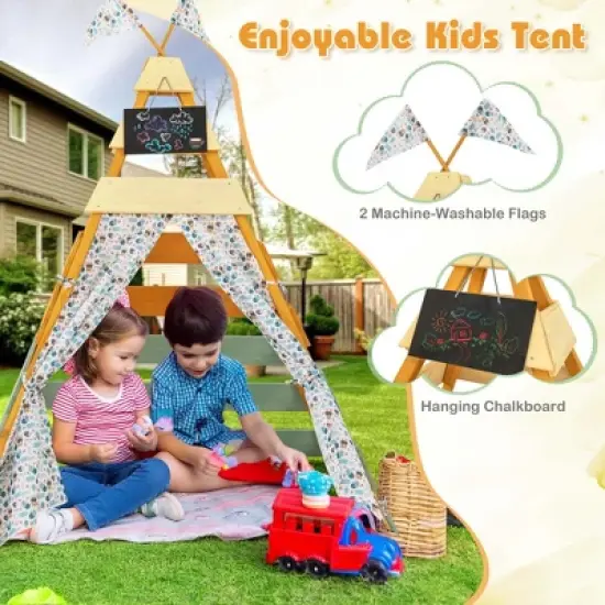 Costway Kids  Tent with Machine Washable Flags & Door Curtains Detachable Chalkboard image {4}