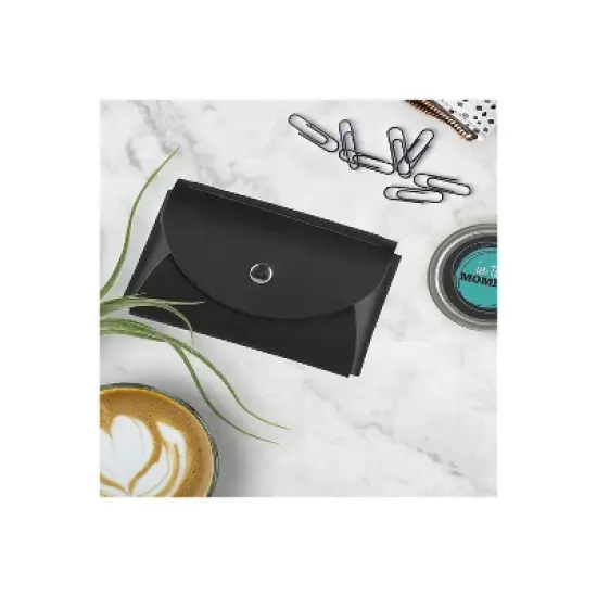 JAM Paper Italian Leather Business Card Holder Case with Round Flap Black 2233317456 image {3}