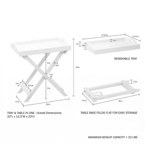 Hastings HomeFolding End Table with Wooden Stand and Removable Top Tray, White image {2}