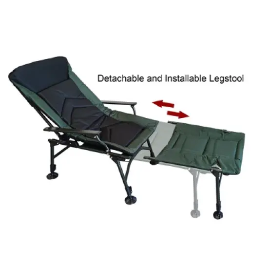 Camping Lounge Chair with Detachable Footrest, Portable Folding Camping Chair with Adjustable backrest for Outdoor Camping Fishing, Green+black image {12}