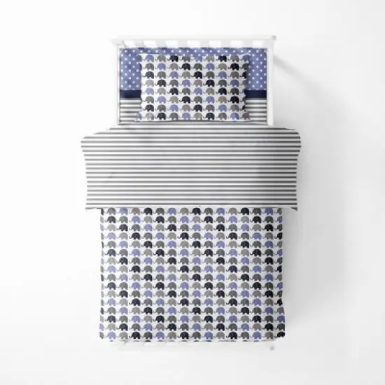 Bacati - Elephants Blue Navy Gray 3 pc Toddler Bed Sheet Set image {3}