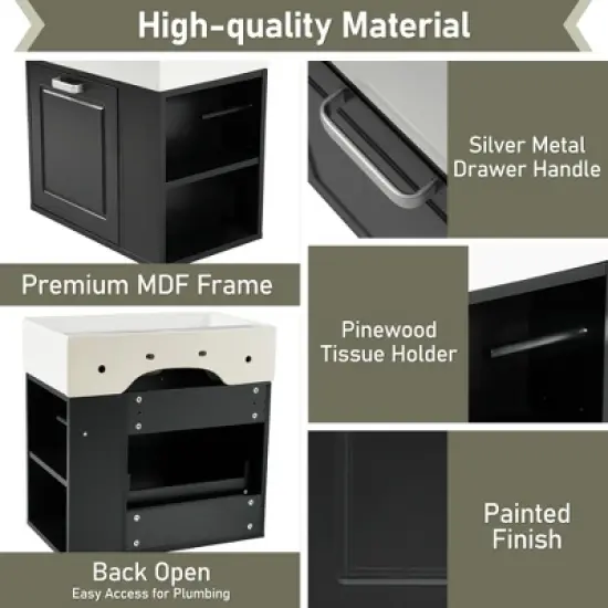 Christopher Knight Home Emilee Modern 21.8" Wall-Mounted Floating Bathroom Vanity with Ceramic Sink image {4}