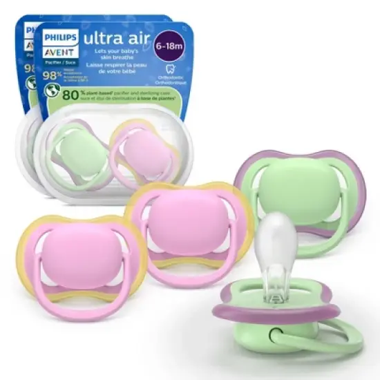 Philips Avent Ultra Air Pacifiers 6-18m - Spring Green/Quiet Pink - 4pk image {7}