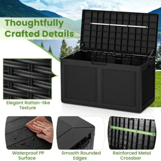 Tangkula 103 Gallon Resin Outdoor Storage Box Waterproof Deck Box w/ Lockable Lid & Wheels Brown/Black/Grey image {3}