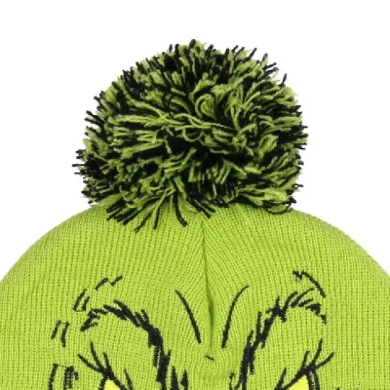 Dr. Seuss The Grinch Who Stole Christmas Pom Beanie Hat Embroidered Character Green image {2}