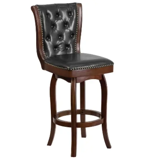Merrick Lane Wood Stool in with Button Tufted Faux Leather Seat and Back and Footrest image {7}