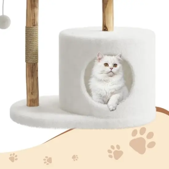 Modern Cat Tree with Natural Solid Wood Scratching Post, 110cm Multi-Layer Cats Tower image {6}