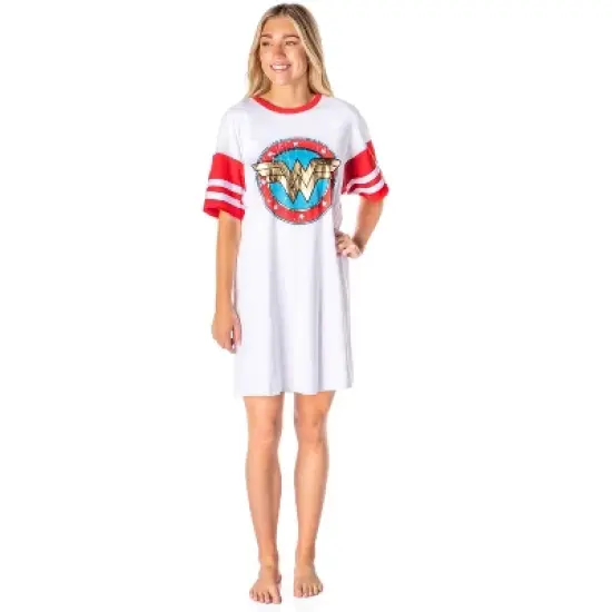DC Comics Women's Wonder Woman Classic Logo Nightgown Pajama Shirt Dress White image {3}