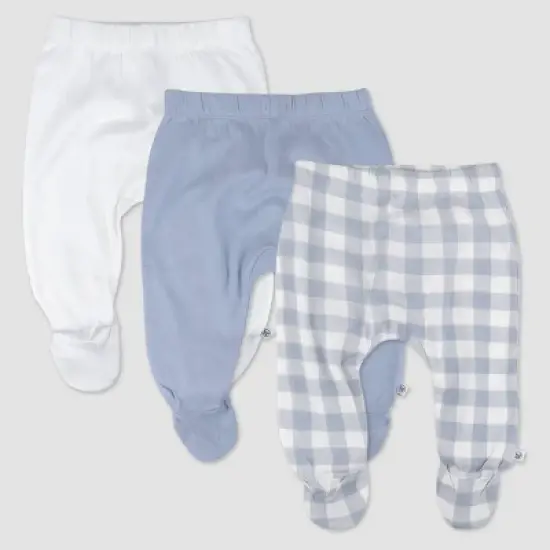 Honest Baby 3pk Painted Buffalo Check Footed Harem Pants - Blue image {3}