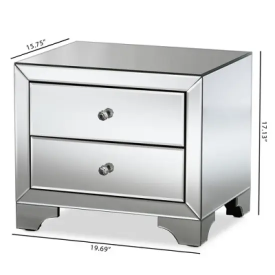 Farrah Hollywood Regency Glamour Style Mirrored 2 - Drawer Nightstand - Baxton Studio image {4}