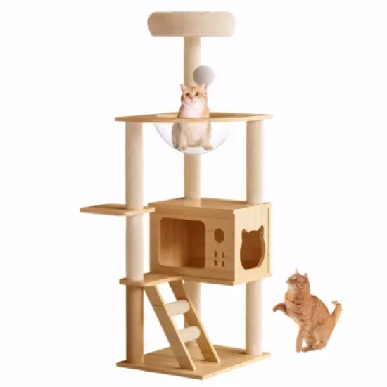 48.8" Modern Cat Tower, Wood Cat Tree Tower for Indoor Cats, Cat Treewith Sisal-Covered Scratching Posts and Top Perch image {4}