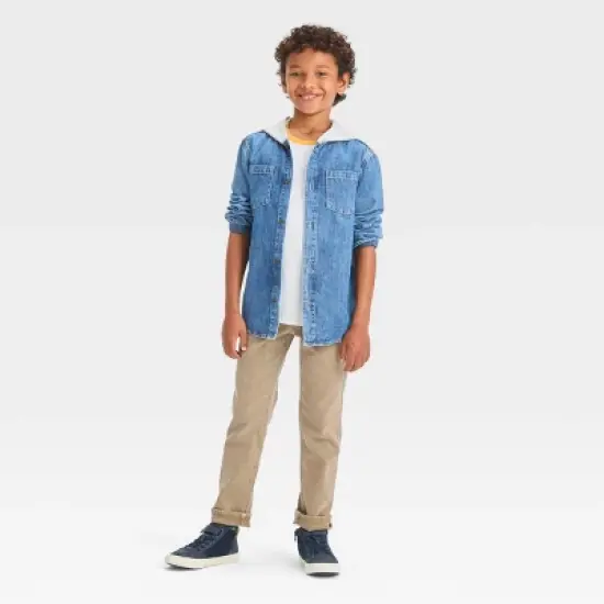 Boys' Long Sleeve Hooded Shacket - Cat & Jack&trade; Medium Wash image {2}