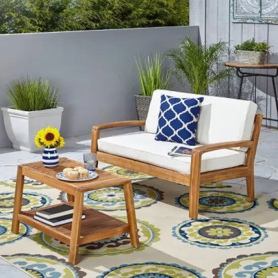 Grenada 2pc Acacia Wood Patio Chat Set - Christopher Knight Home image {7}